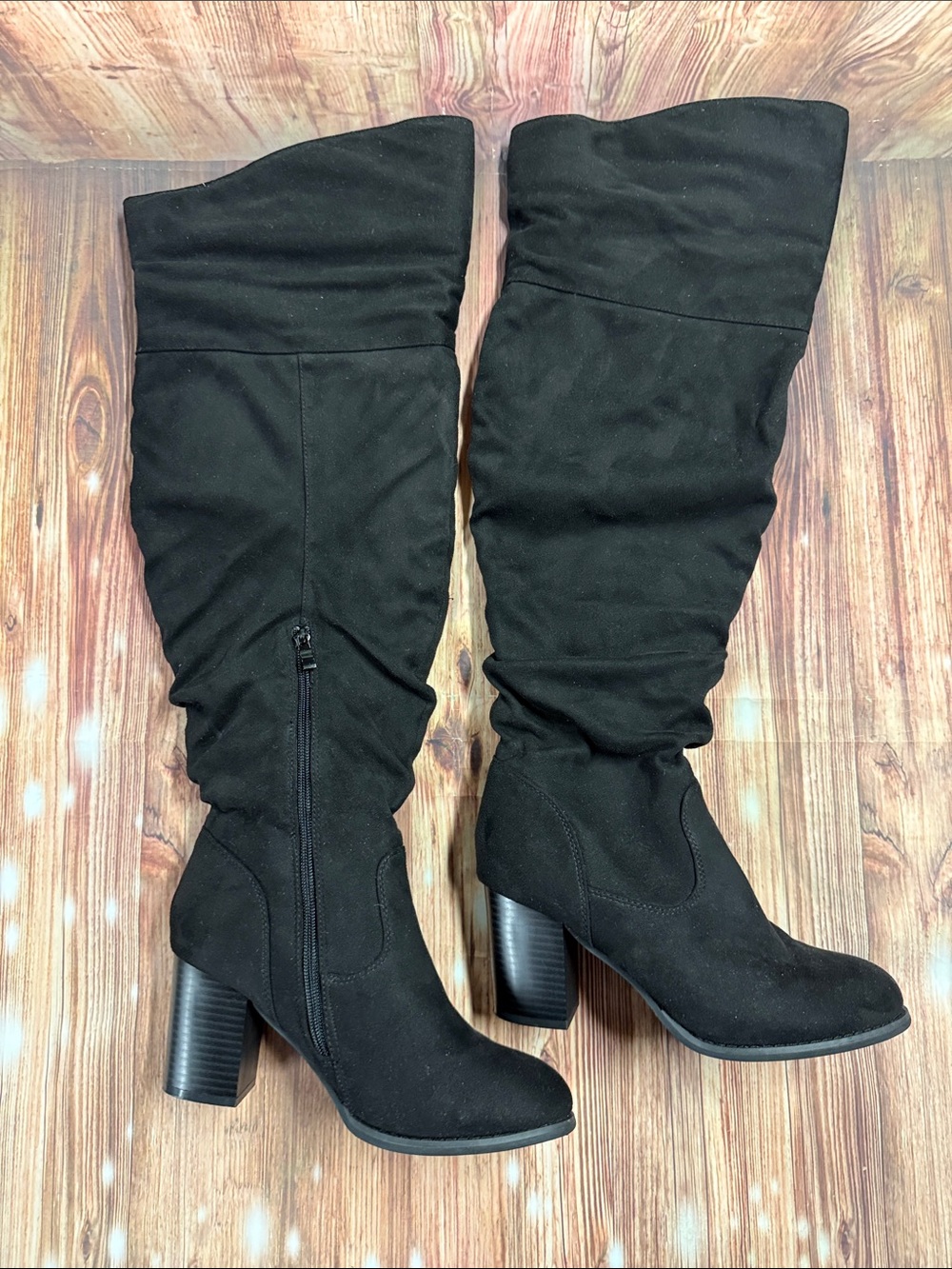 Black Over-the-Knee Suede Block Heel Boots